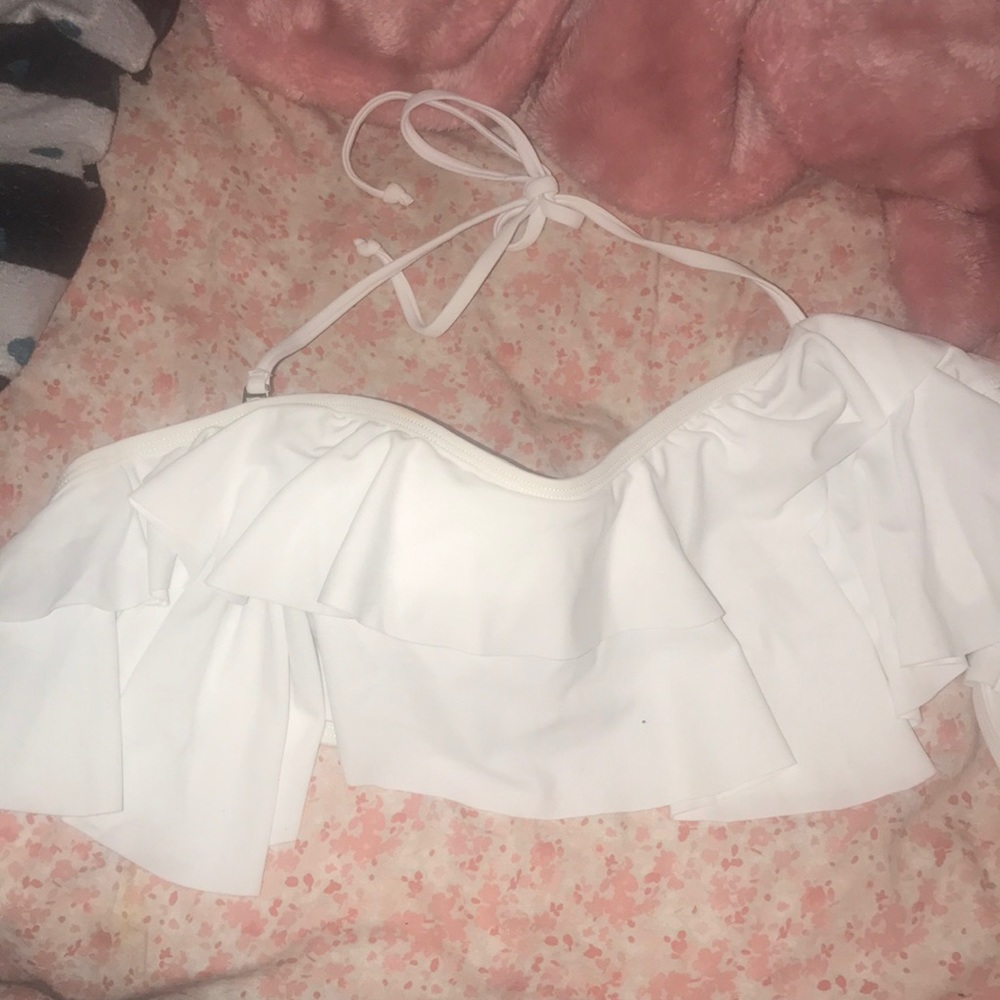 Ruffled white bathing suit top